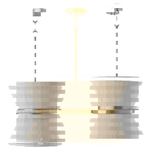 60W 8-Light Candelabra E-12 Incandescent Pendant in Bleached Natural Rope with Patinaed Brass